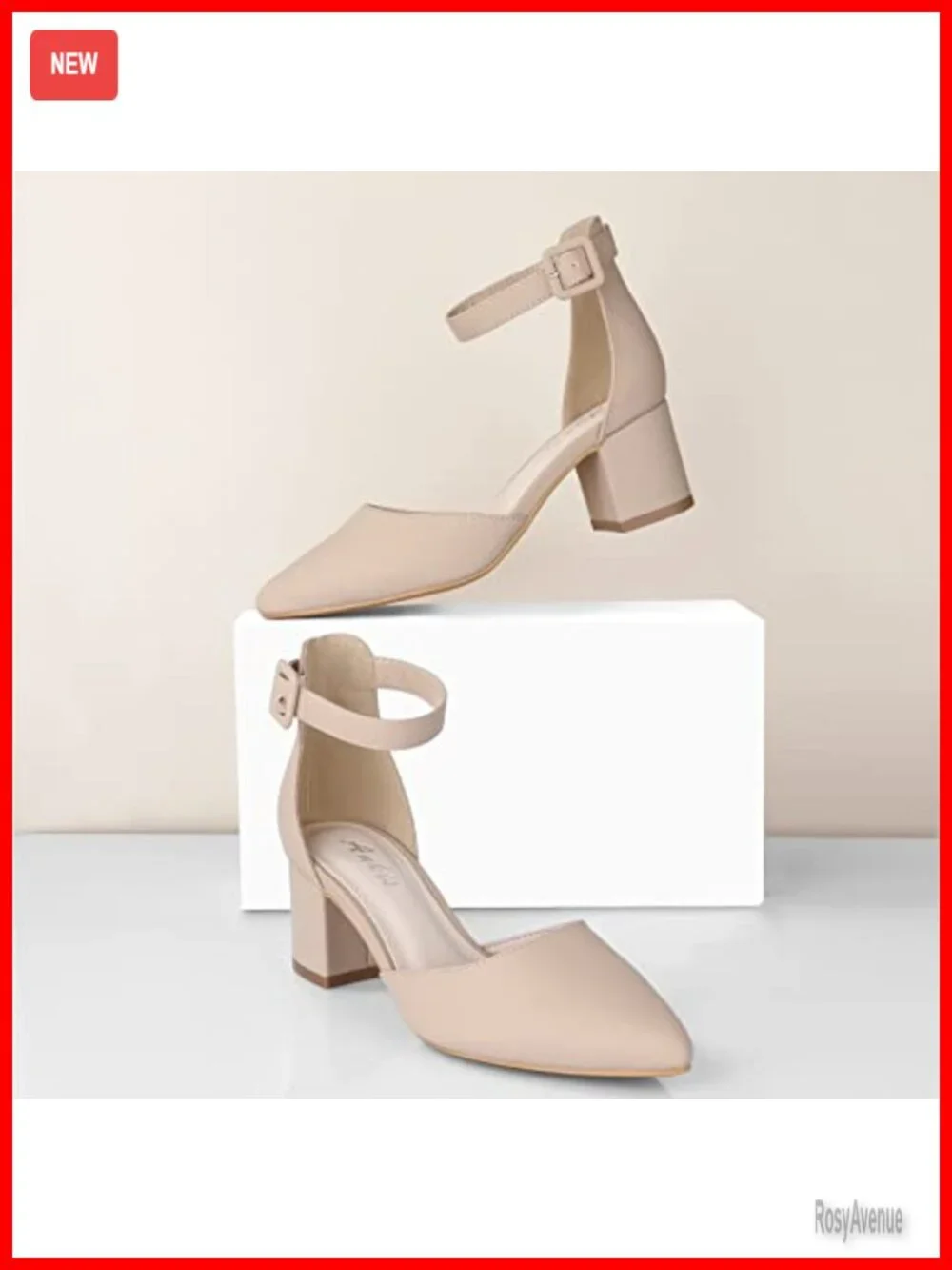 Closed Toe Pointed Toe Heels Block Chunky Heels Ankle Strap Pumps 2.25 Inch
